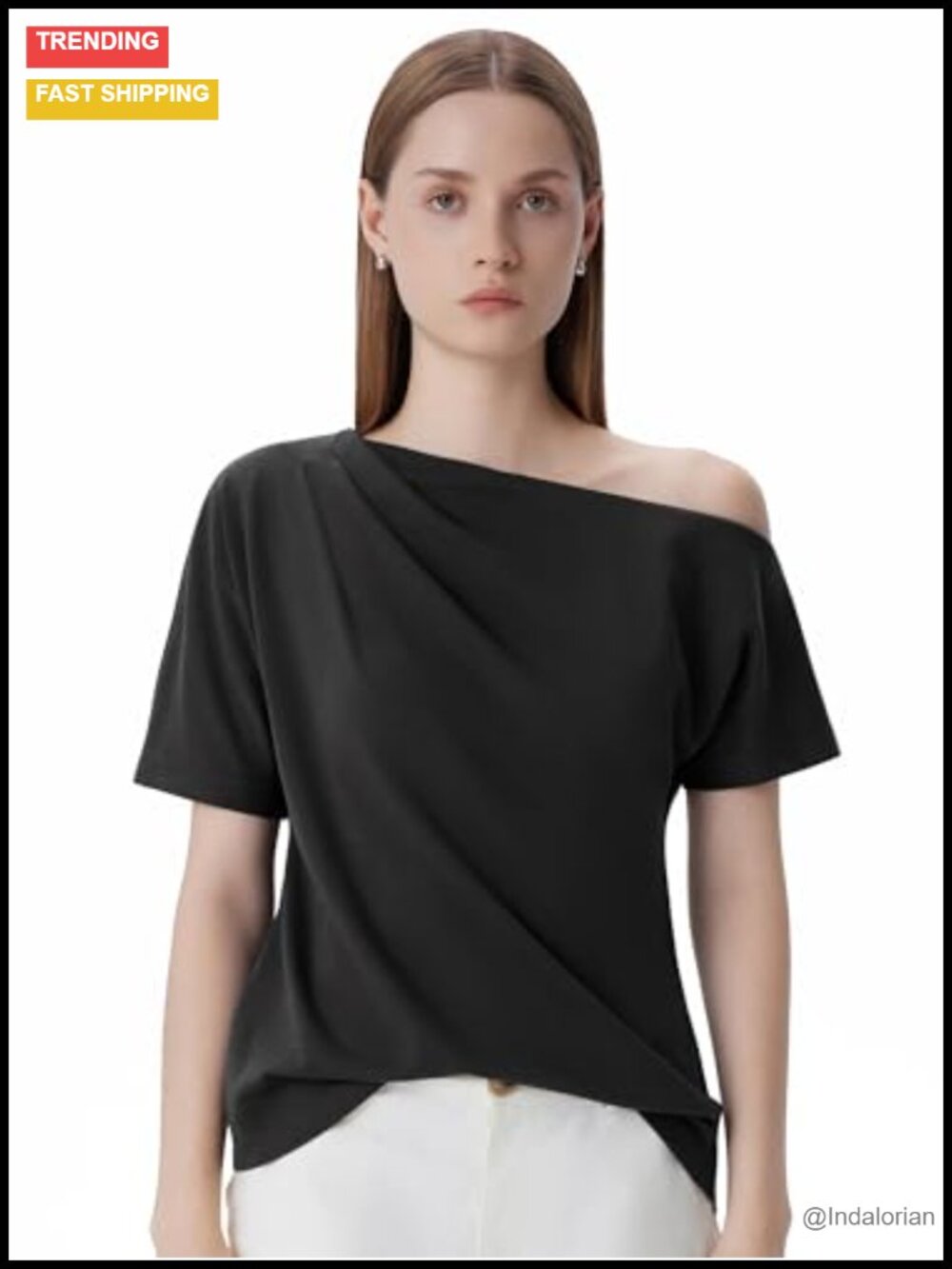Women Off Shoulder Short Sleeve One Shoulder Asymmetric Top